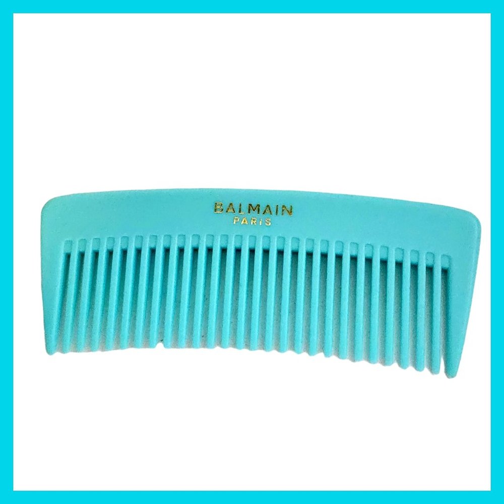 Balmain Turquoise Blue Gold Logo Travel Hair Comb Pocket